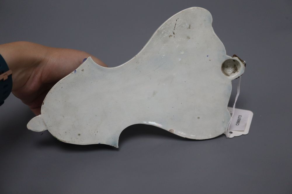 An early 19th century pearlware holy water scoop, length 24cm